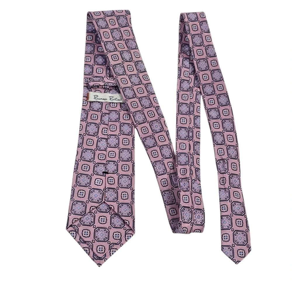 Burma Bibas Silk Mens Geometric Pattern Necktie Pink Blue Designer Easter Church